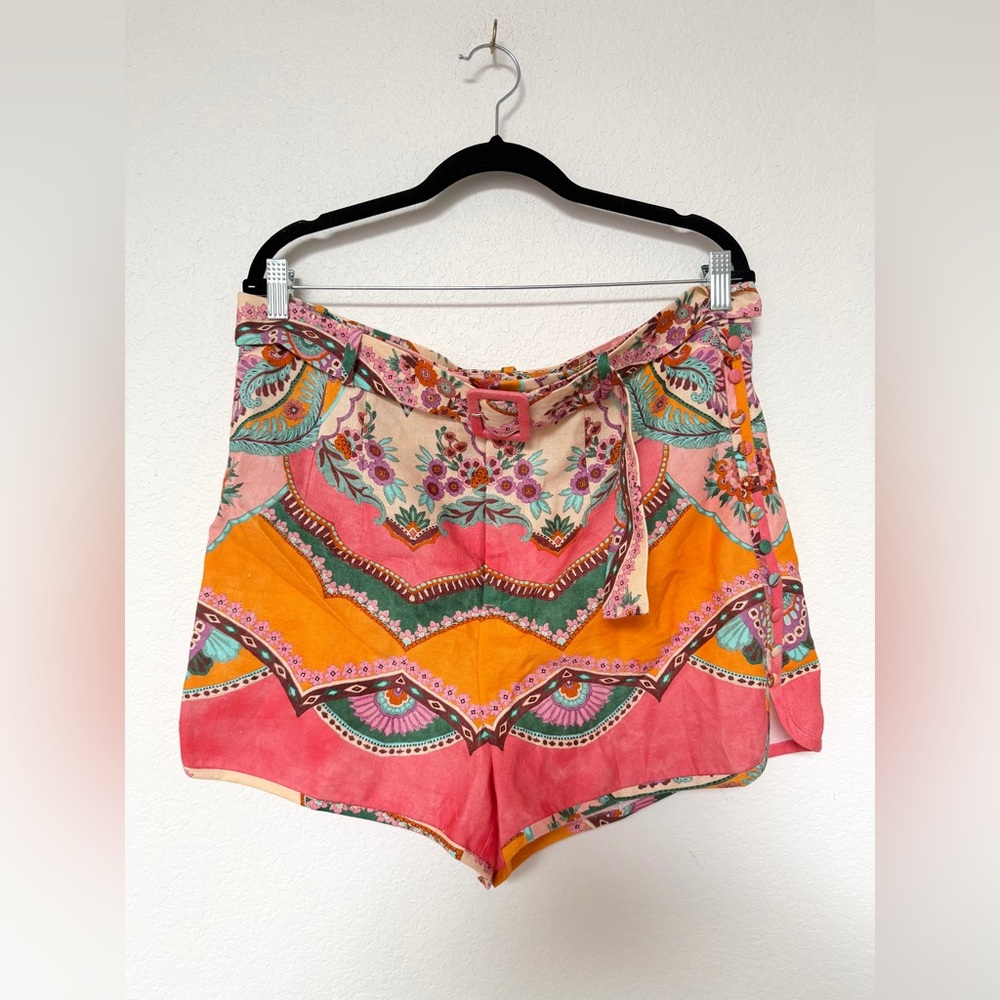 Zara Linen Blend Printed Shorts Colorful | Size XL